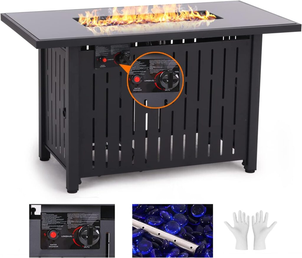 43 in Propane Fire Pit Table,Fire Pit Table,60,000 BTU Auto-Ignition Gas Firepit,CSA Certification and Black Tempered Glass Tabletop,for Outdoor, Patio, Lawn…