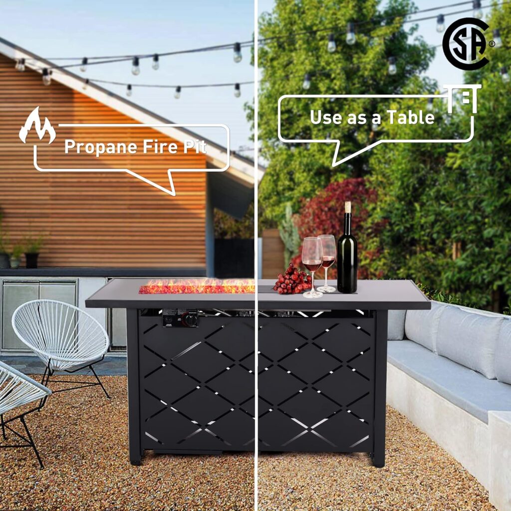 43 in Propane Fire Pit Table,Fire Pit Table,60,000 BTU Auto-Ignition Gas Firepit,CSA Certification and Black Tempered Glass Tabletop,for Outdoor, Patio, Lawn…