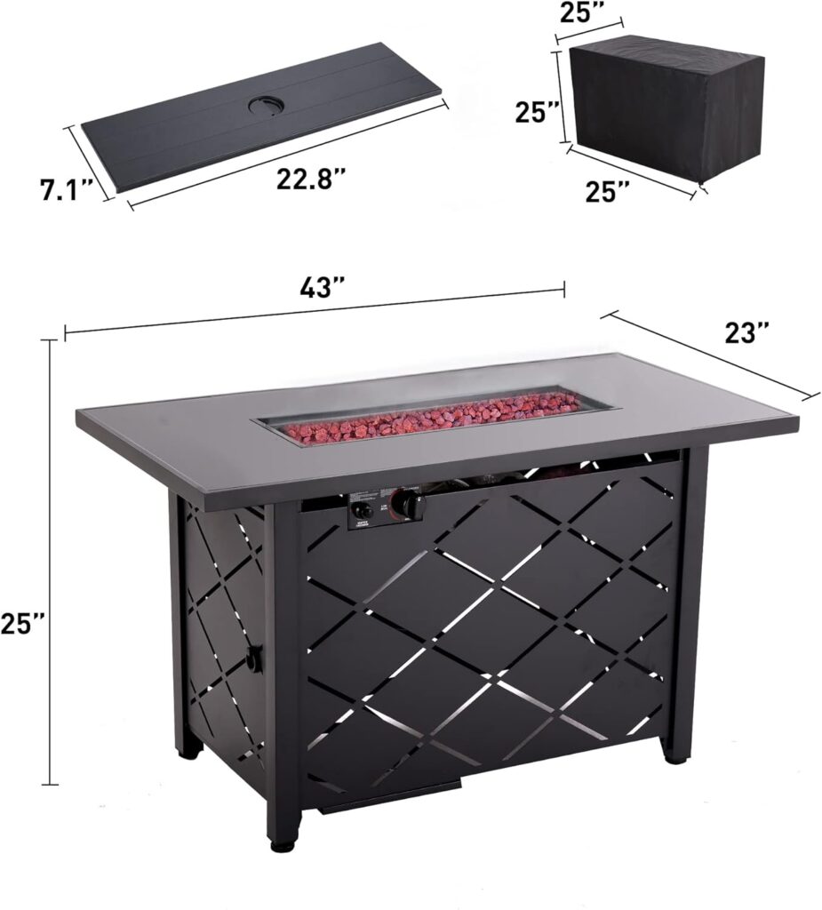 43 in Propane Fire Pit Table,Fire Pit Table,60,000 BTU Auto-Ignition Gas Firepit,CSA Certification and Black Tempered Glass Tabletop,for Outdoor, Patio, Lawn…