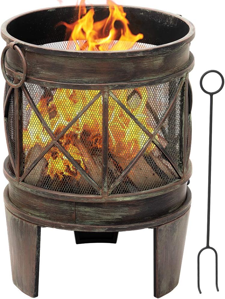 AMAGABELI GARDEN HOME Fire Pit Outdoor Wood Burning Firebowl Fireplace Heater Log Charcoal Burner Extra Deep Large Round Camping Outside Patio Backyard Deck Heavy Duty Metal Grate Bronze