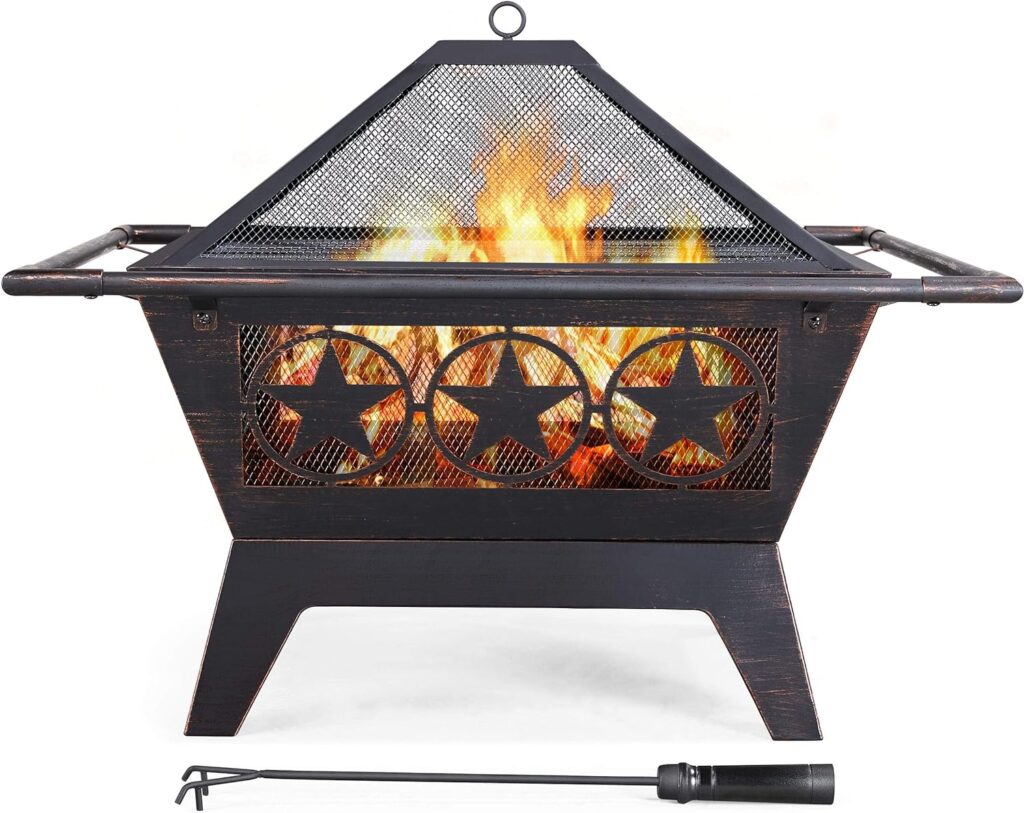 Amazon.com : Yaheetech Fire Pit 32in Fire Pits for Outside Outdoor Fireplace Large Square Wood Burning Fire Pit Heavy Duty for Patio BBQ Camping Bonfire with Spark Screen, Mesh Cover, Poker : Patio, Lawn Garden