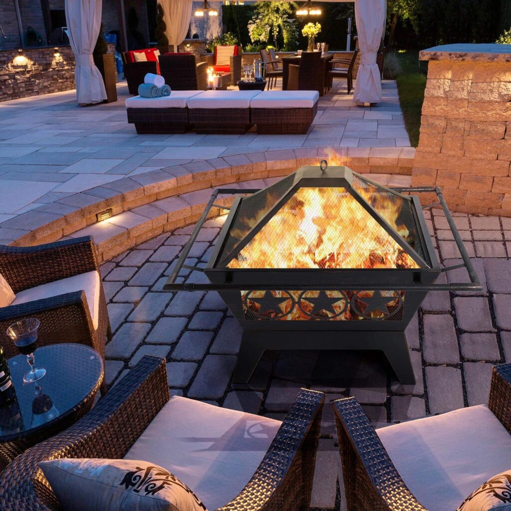 Amazon.com : Yaheetech Fire Pit 32in Fire Pits for Outside Outdoor Fireplace Large Square Wood Burning Fire Pit Heavy Duty for Patio BBQ Camping Bonfire with Spark Screen, Mesh Cover, Poker : Patio, Lawn Garden