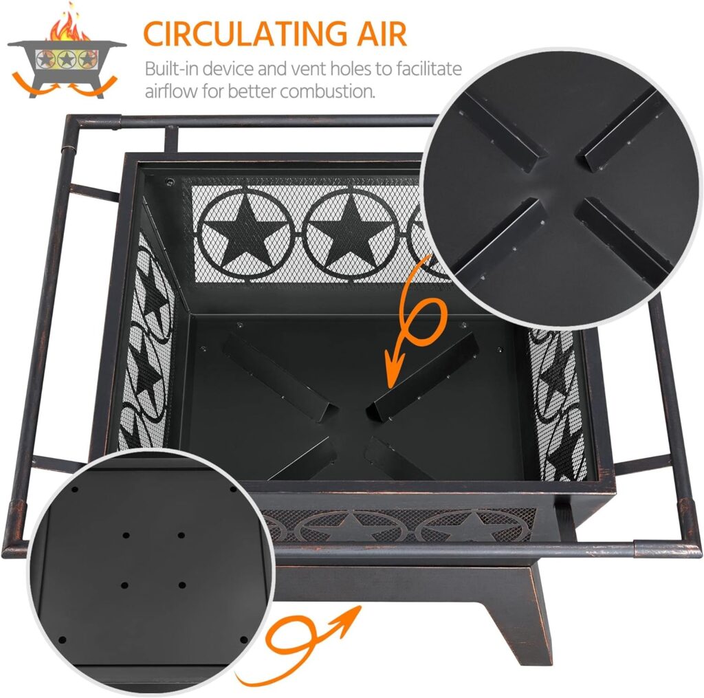 Amazon.com : Yaheetech Fire Pit 32in Fire Pits for Outside Outdoor Fireplace Large Square Wood Burning Fire Pit Heavy Duty for Patio BBQ Camping Bonfire with Spark Screen, Mesh Cover, Poker : Patio, Lawn Garden