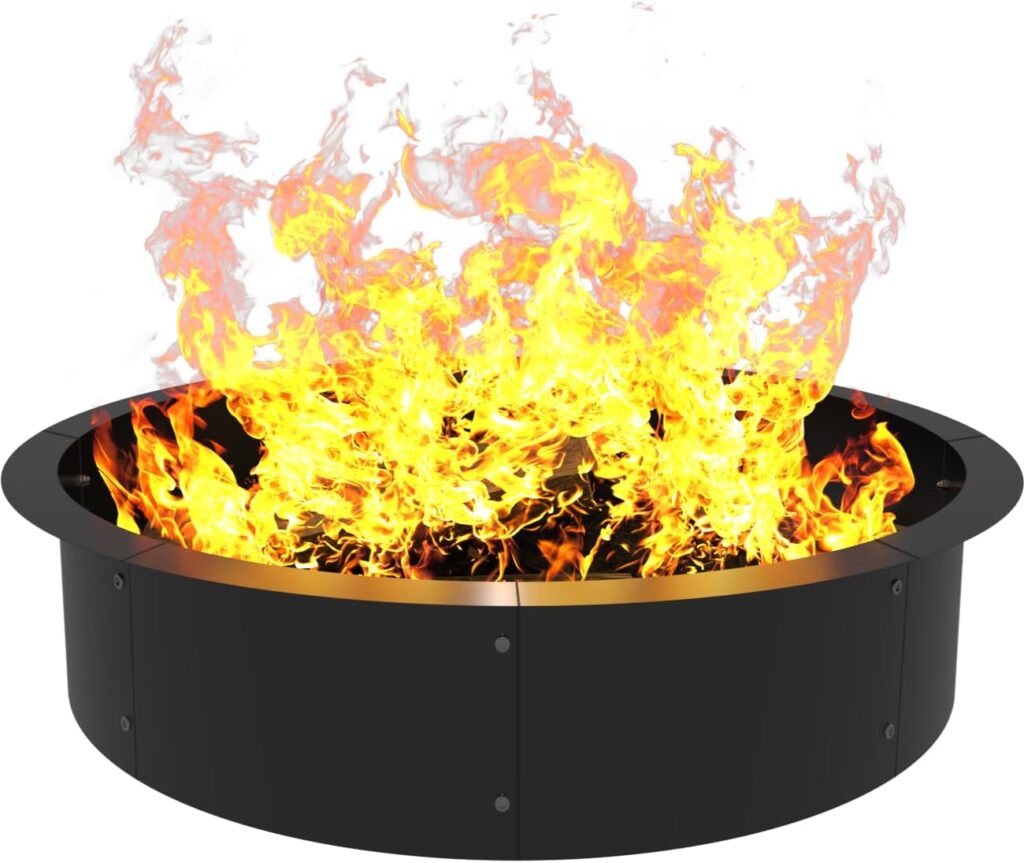 AnBaiMei Round Outdoor Fire Pit Ring Insert 36-Inch Inner 40-Inch Outer Diameter, Heavy Duty Metal Steel DIY Firepit Liner Campfire Rings for Outside Wood Burning Above or In-Ground, Black