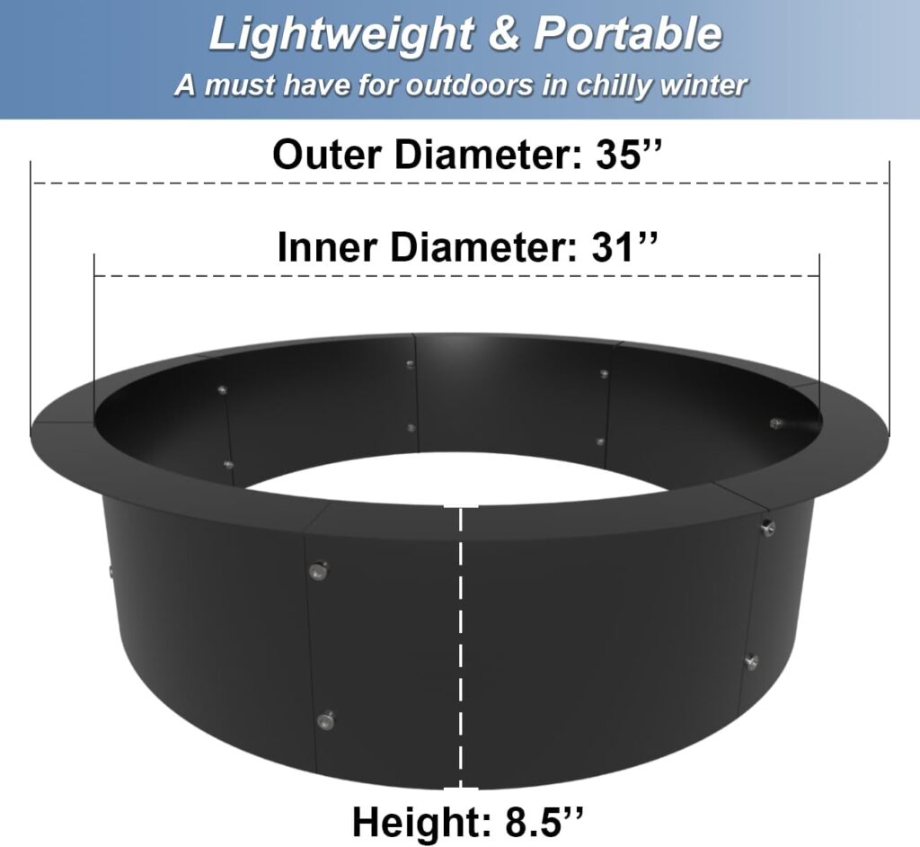 AnBaiMei Round Outdoor Fire Pit Ring Insert 36-Inch Inner 40-Inch Outer Diameter, Heavy Duty Metal Steel DIY Firepit Liner Campfire Rings for Outside Wood Burning Above or In-Ground, Black