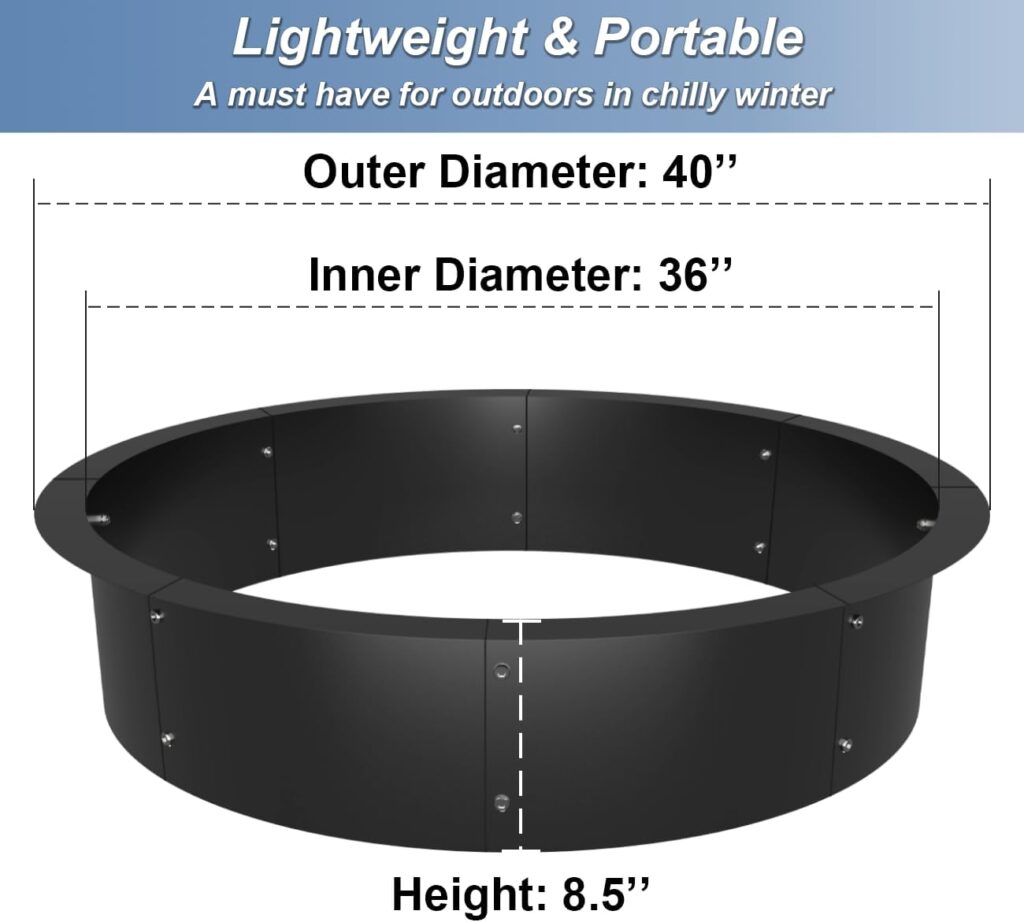 AnBaiMei Round Outdoor Fire Pit Ring Insert 36-Inch Inner 40-Inch Outer Diameter, Heavy Duty Metal Steel DIY Firepit Liner Campfire Rings for Outside Wood Burning Above or In-Ground, Black