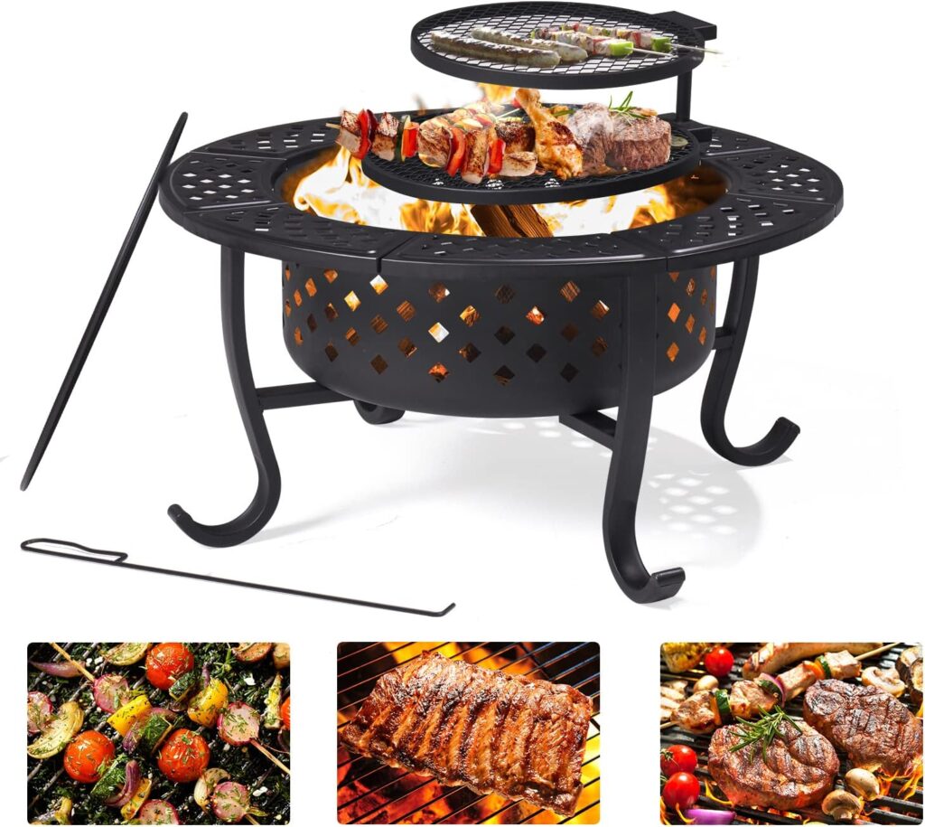 Aoxun Fire Pit,36 Outdoor Wood Burning Fire Pit with 2 Grills,BBQ Large Fire Table for Camping,Heating,Picnics