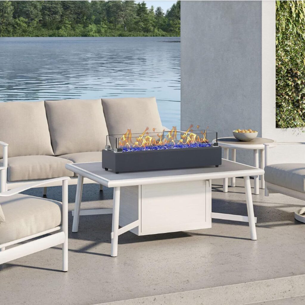 thumbnail image 2 of Latitude Run® 28-inch Table Top Propane Fire Pit, 40,000 BTU Tabletop Firepit For Patio Outdoor Portable Fireplace Rectangular Fire Bowl Wwind Glass Shield Glass Rocks Carbon Gray W112546334 2 of 11