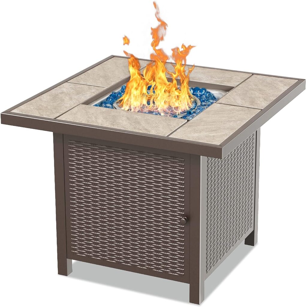 BALI OUTDOORS 32 Inch Gas Fire Pit Table, 50,000 BTU Outdoor Propane Gas Firepits for Patio and Garden, Brown