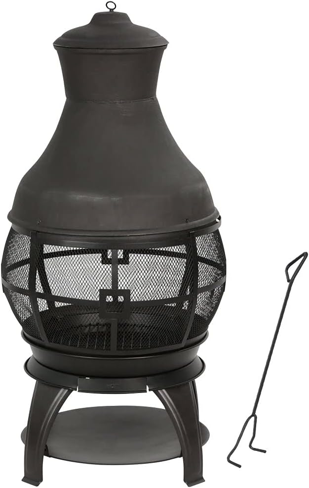 BALI OUTDOORS Chimenea Outdoor Fireplace Wooden Fire Pit, Brown-Black