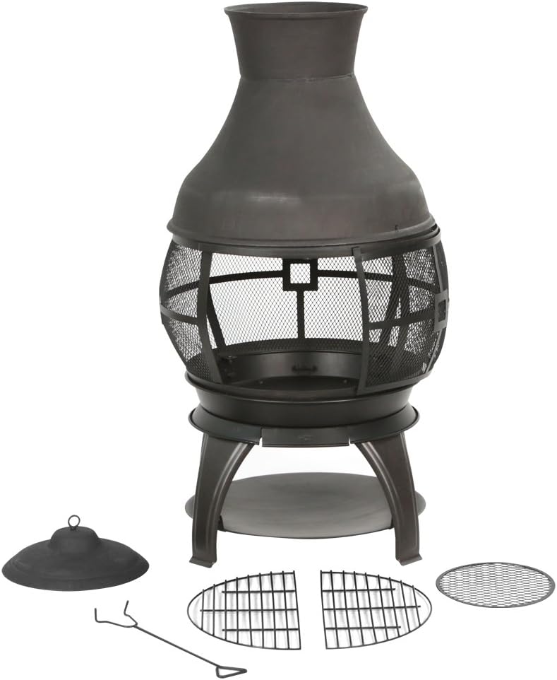 BALI OUTDOORS Chimenea Outdoor Fireplace Wooden Fire Pit, Brown-Black