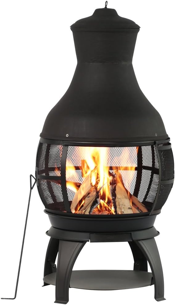 BALI OUTDOORS Chimenea Outdoor Fireplace Wooden Fire Pit, Brown-Black