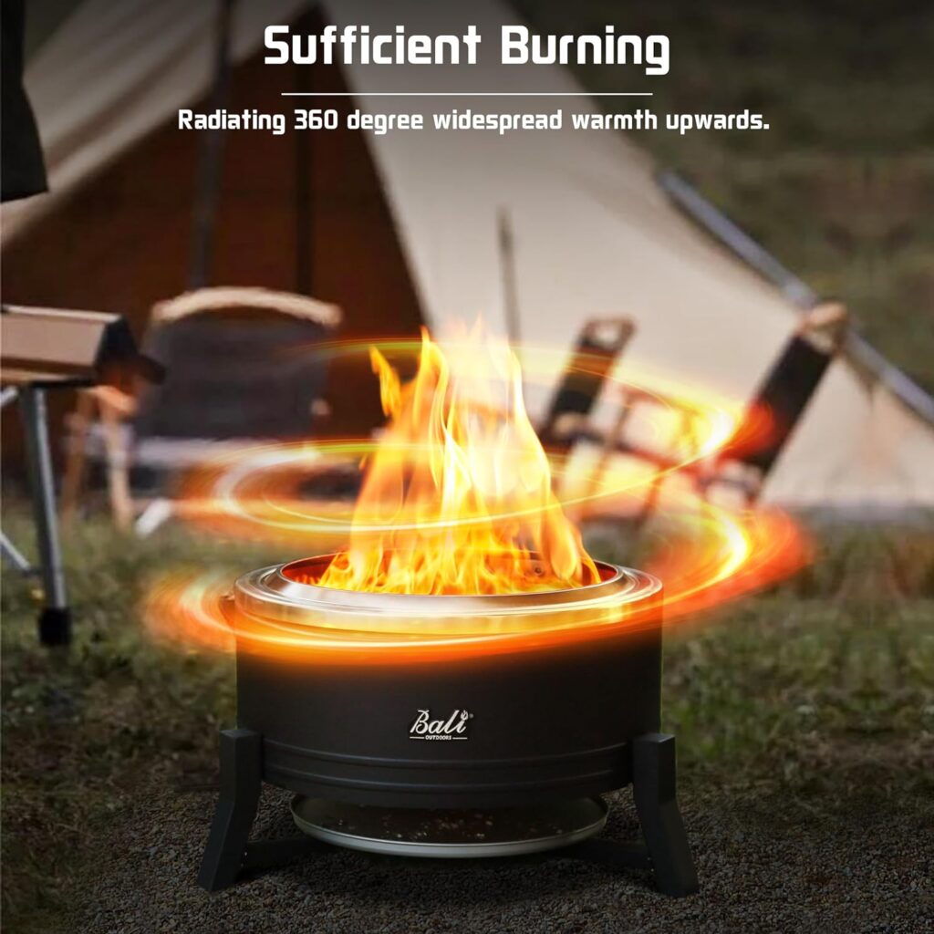 BALI OUTDOORS Fire Pit Smokeless Fire Pit Wood Burning Portable Outdoor Fire Pits 22 Inch Camping Stove with Asy Pan Portable Fire Pit with Stand Smokeless Fire Pit for Patio and Camping