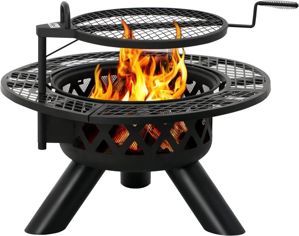 BALI OUTDOORS Fire Pits Outdoor Wood Burning, Wood Fire Pit with Cooking Grate Outdoor Fireplace with Cooking Grill Firepit Grill, 20 Inch Fire Bowl, Black