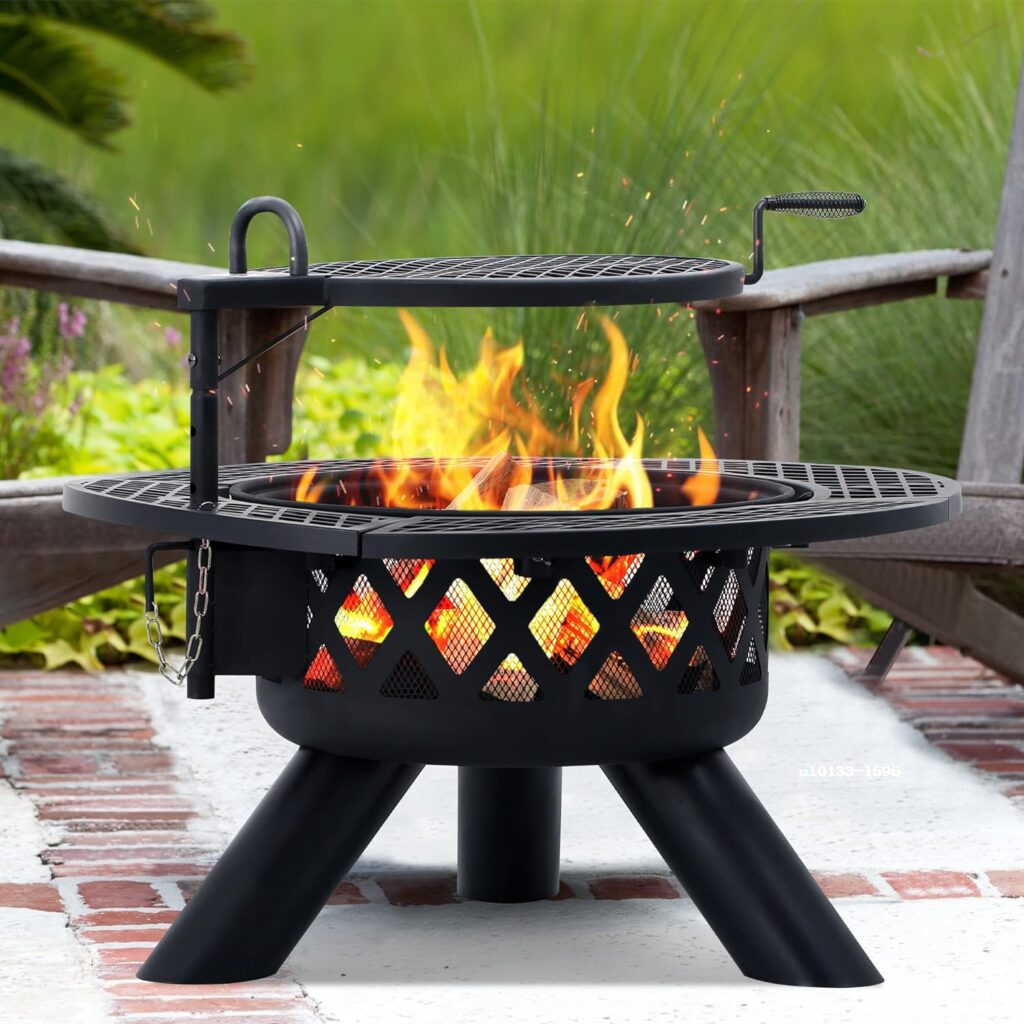 BALI OUTDOORS Fire Pits Outdoor Wood Burning, Wood Fire Pit with Cooking Grate Outdoor Fireplace with Cooking Grill Firepit Grill, 20 Inch Fire Bowl, Black