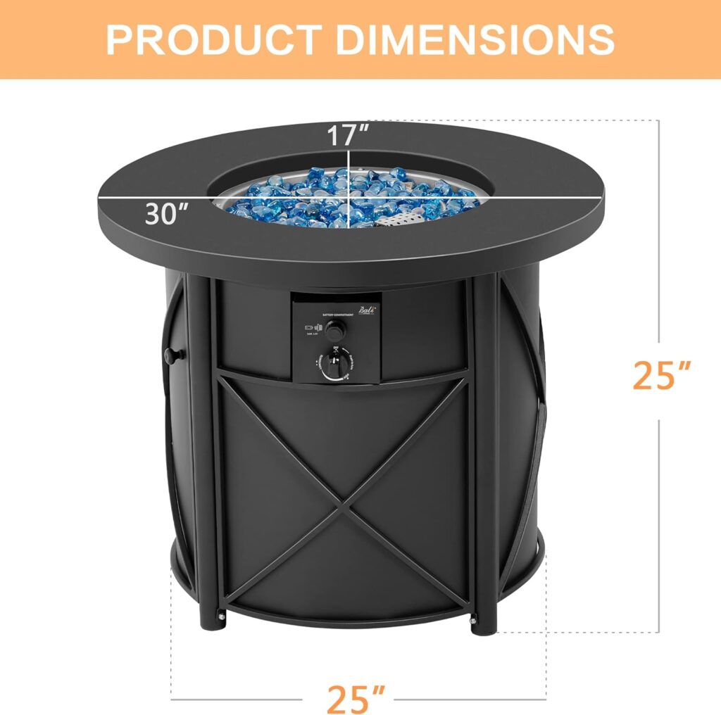 BALI OUTDOORS Propane Fire Pit Table Gas Firepit 30 Inch 50,000 BTU with Fire Glass Cover Lid for Patio, Garden, Backyard and Porch