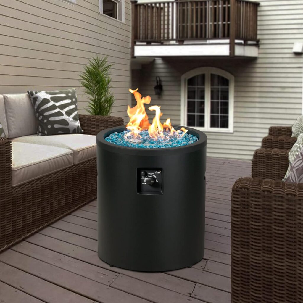 BALI OUTDOORS Round Propane Fire Pit Table Gas Firepit 23Inch Round Gas Fire Pit 50,000 BTU with Fire Glass