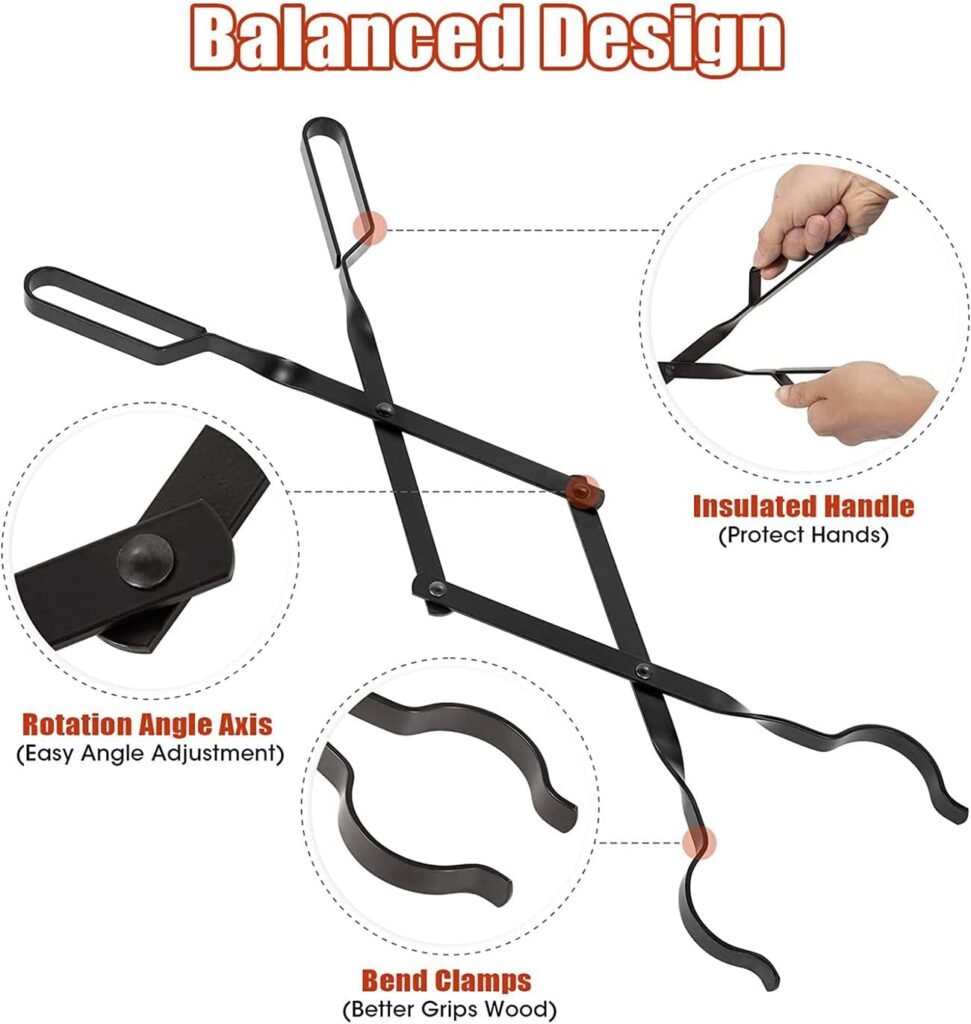 Bettermade 26 Fireplace Tongs, Firewood Grabber for Outside, Heavy Duty Iron Log Grabber Tongs, Outdoor Indoor Fire Pit Tools for Campfire Bonfire, Stove Fire Pit Accessories.