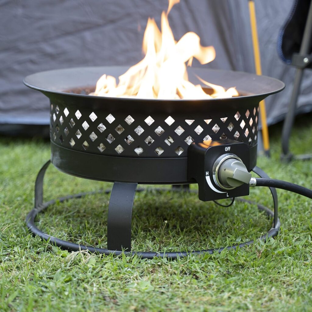 Bond Manufacturing 67836 54,000 BTU Aurora Camping, Backyard, Tailgating, Hunting and Patio. Locking Lid Carry Handle Portable Steel Propane Gas Fire Pit Outdoor Firebowl, 18.5, Bronze