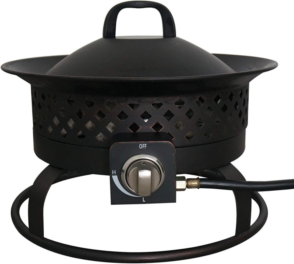 Bond Manufacturing 67836 54,000 BTU Aurora Camping, Backyard, Tailgating, Hunting and Patio. Locking Lid Carry Handle Portable Steel Propane Gas Fire Pit Outdoor Firebowl, 18.5, Bronze