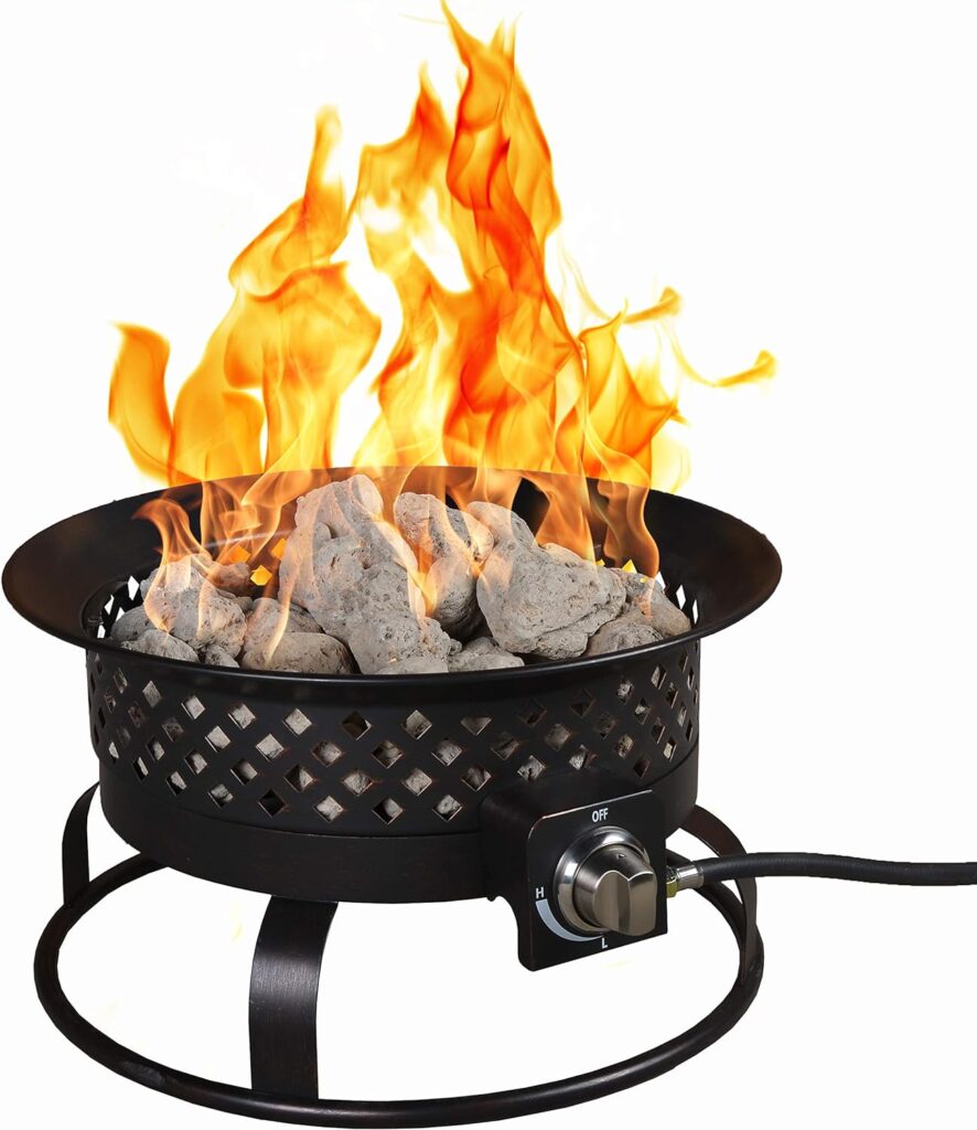 Bond Manufacturing 67836 54,000 BTU Aurora Camping, Backyard, Tailgating, Hunting and Patio. Locking Lid Carry Handle Portable Steel Propane Gas Fire Pit Outdoor Firebowl, 18.5, Bronze