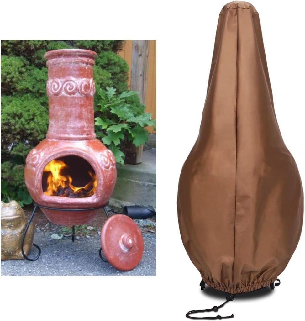 Chiminea Covers Waterproof, Protective Fire Pit Heater Cover, Chiminea Caps, Outdoor Patio Chiminea Covers, Durable Cover for Clay Chiminea , Brown (M:12X28X48)