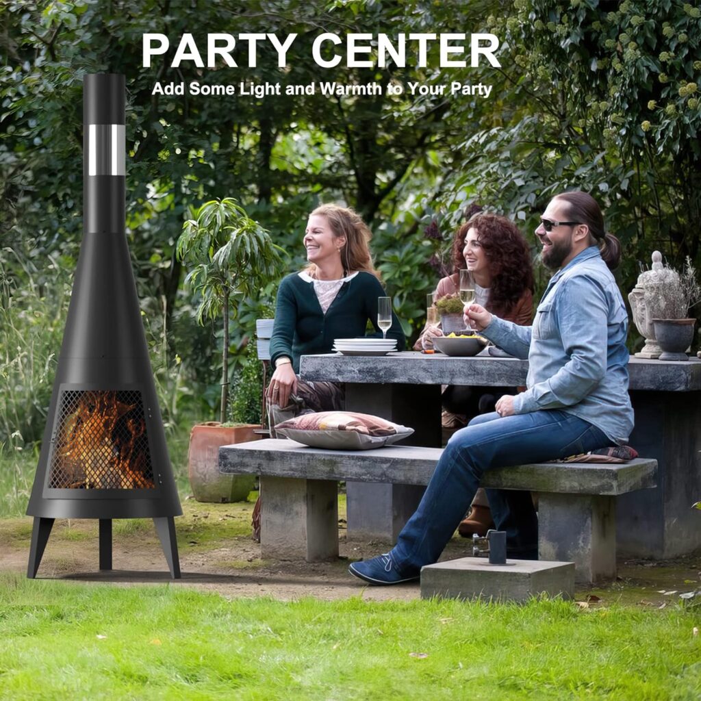 Chiminea Outdoor Fireplace, 63 inch Tall Outdoor Fireplace for Patio, Outdoor Chimineas Wood Burning Fireplace, Patio Metal Rocket Fireplaces, Backyard Outdoor Fire Pits