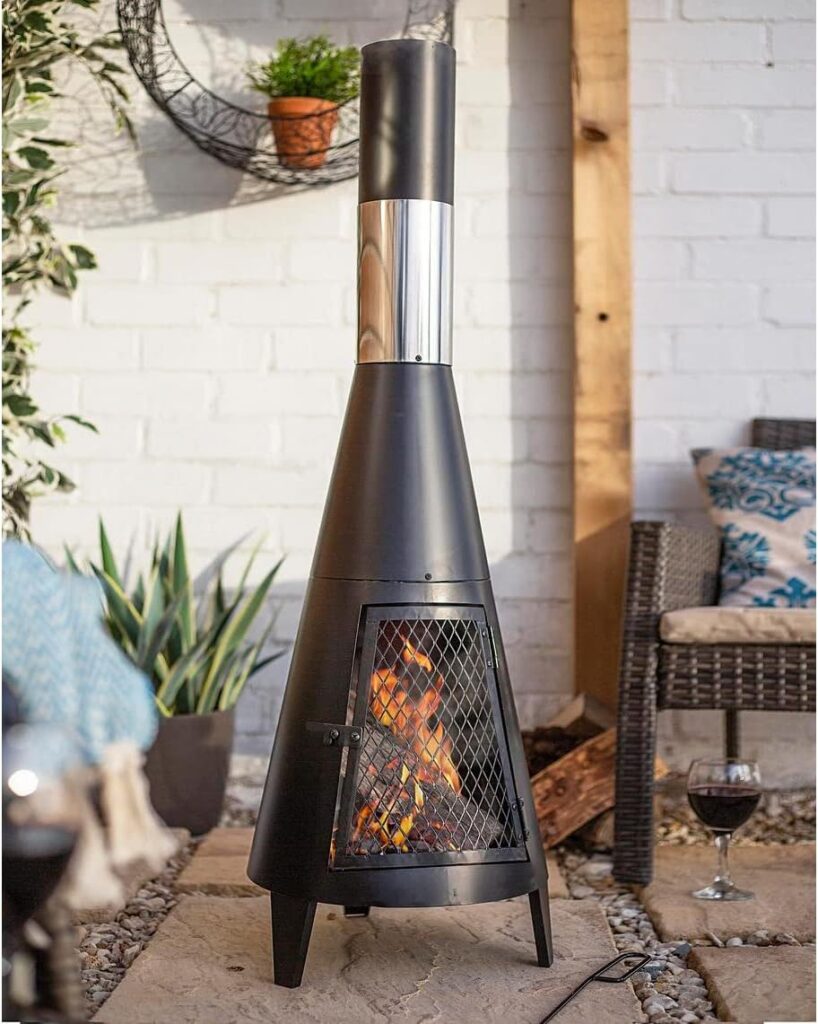 Chiminea Outdoor Fireplace, 63 inch Tall Outdoor Fireplace for Patio, Outdoor Chimineas Wood Burning Fireplace, Patio Metal Rocket Fireplaces, Backyard Outdoor Fire Pits