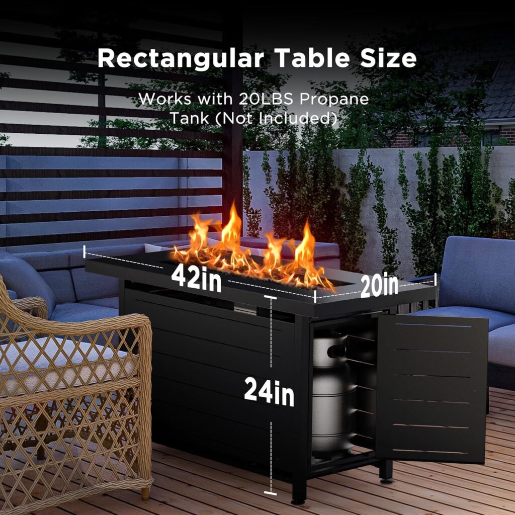 Ciays 42 Inch Gas Fire Pit Table, 50,000 BTU Propane Fire Pits for Outside with Steel Lid and Lava Rock, 2 in 1 Firepit Table for Gatherings Parties on Patio Deck Garden Backyard, Black