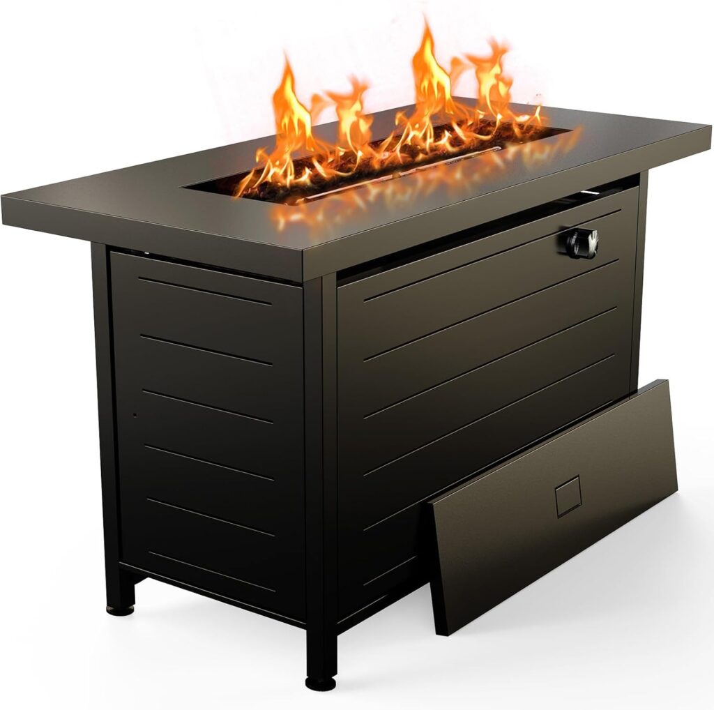 Ciays 42 Inch Gas Fire Pit Table, 50,000 BTU Propane Fire Pits for Outside with Steel Lid and Lava Rock, 2 in 1 Firepit Table for Gatherings Parties on Patio Deck Garden Backyard, Black