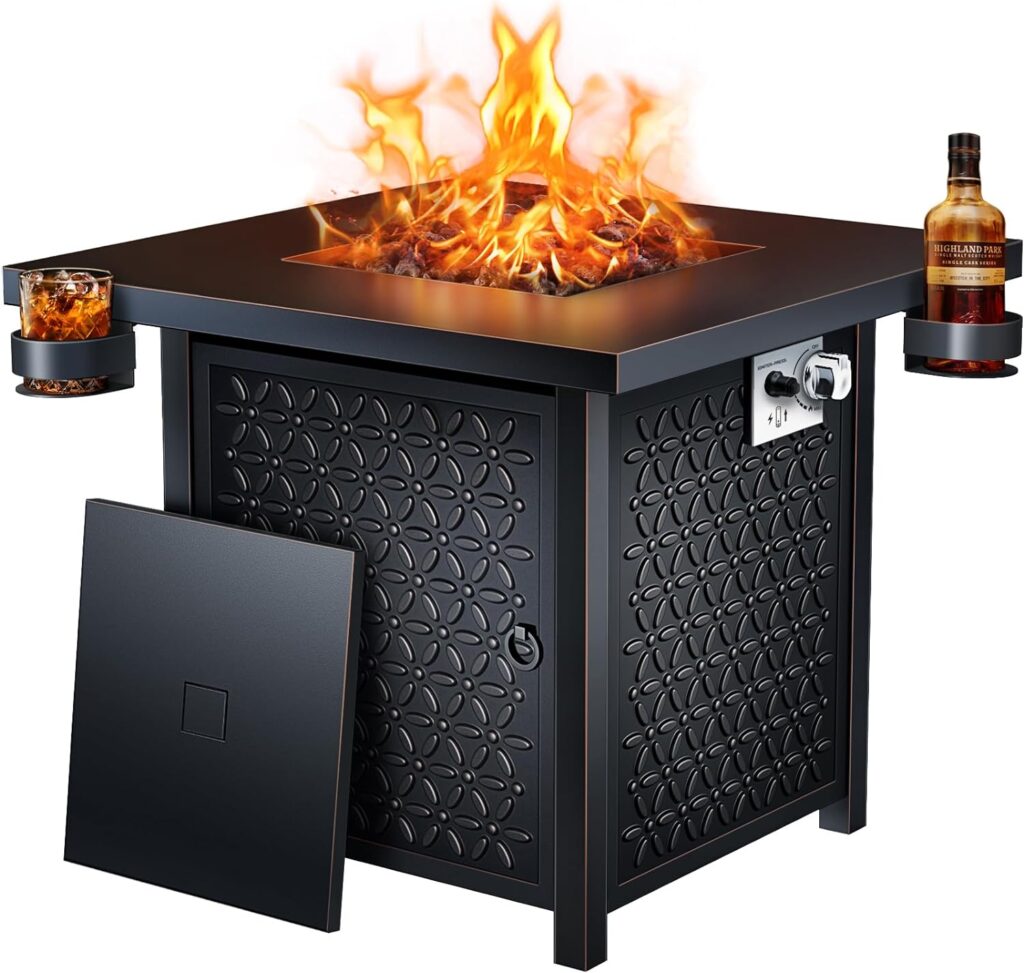 Ciays 42 Inch Gas Fire Pit Table, 60,000 BTU Propane Pits for Outside with Steel Lid and Lava Rock, 2 in 1 Firepit Table Gatherings Parties on Patio Deck Garden Backyard, Black