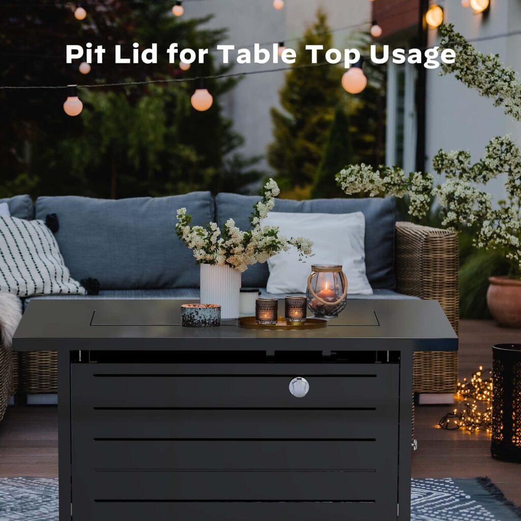 28" Propane Fire Pit Table, 50,000 BTU – 2-in-1 Steel Fire Table With Removable Lid For Patio & Backyard