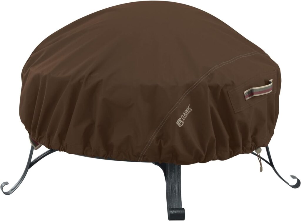 Classic Accessories 55-833-046601-RT Madrona Rainproof 44 Inch Round Fire Pit Cover, 44 Dia x 12 H, Dark Cocoa