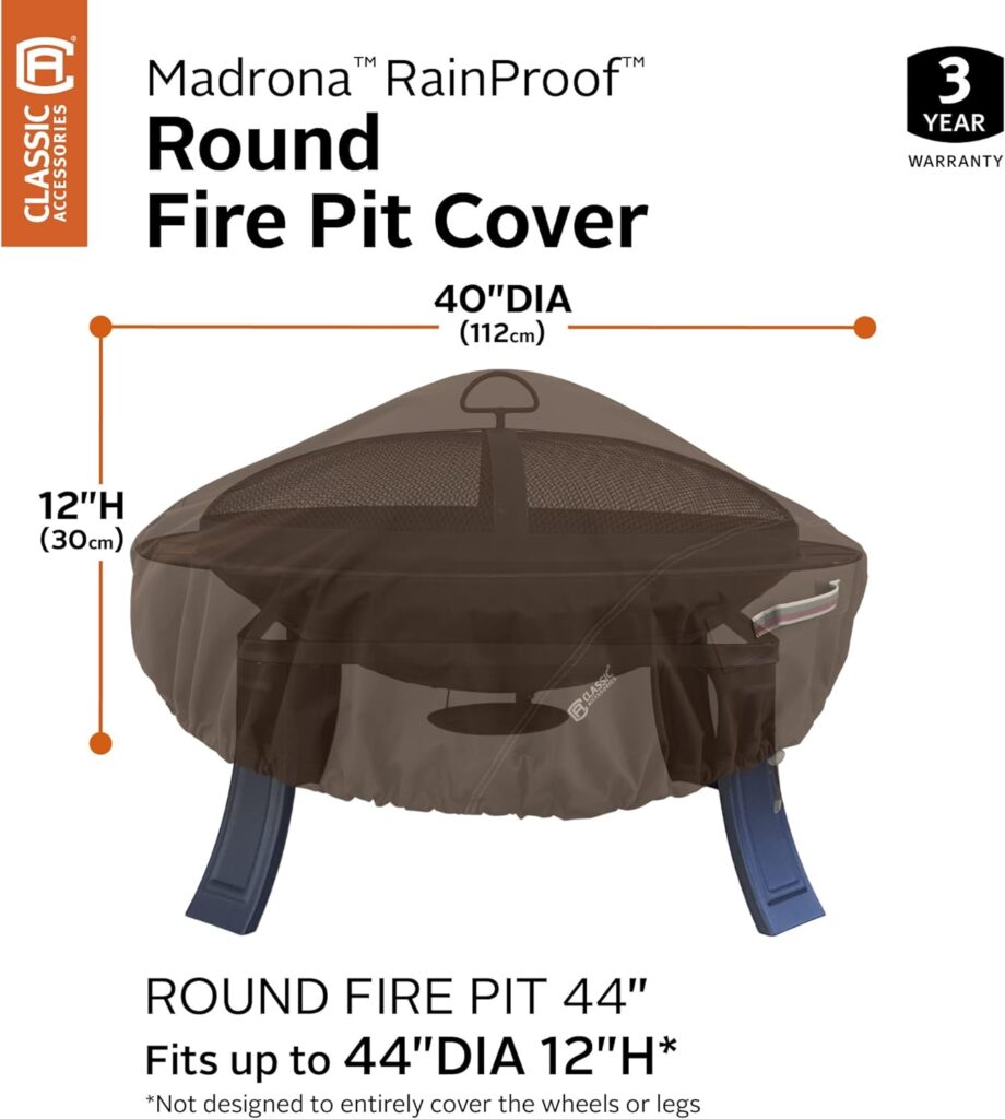 Classic Accessories 55-833-046601-RT Madrona Rainproof 44 Inch Round Fire Pit Cover, 44 Dia x 12 H, Dark Cocoa