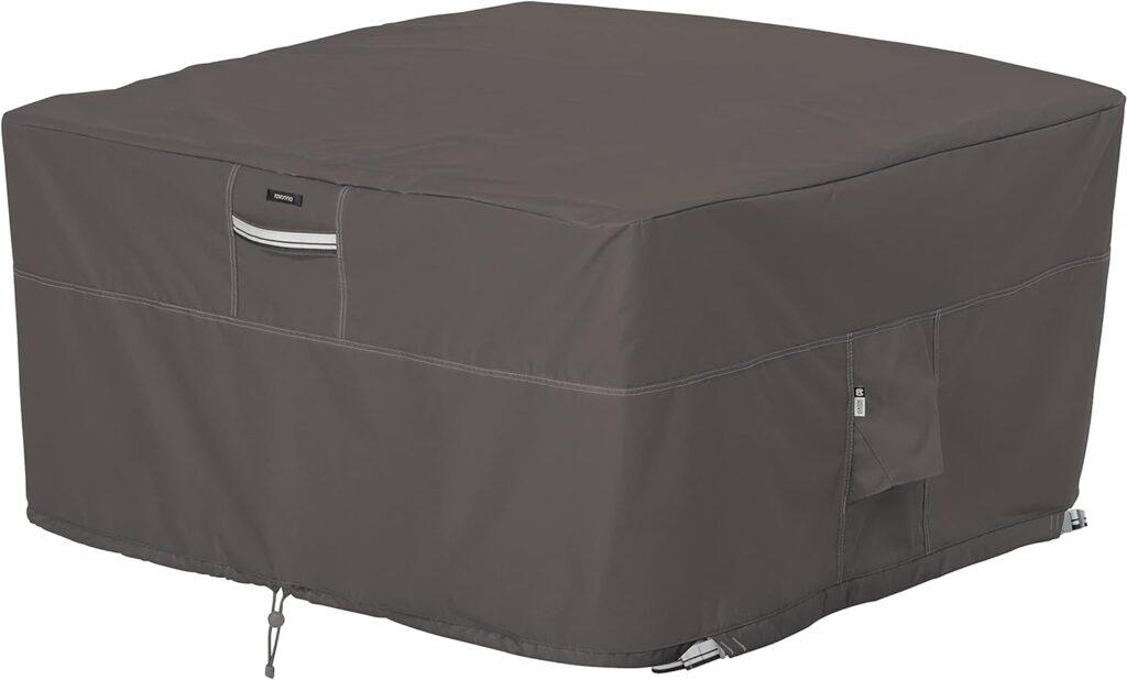 Classic Accessories Ravenna Water-Resistant 42 Inch Square Fire Pit Table Cover, Outdoor Table Cover