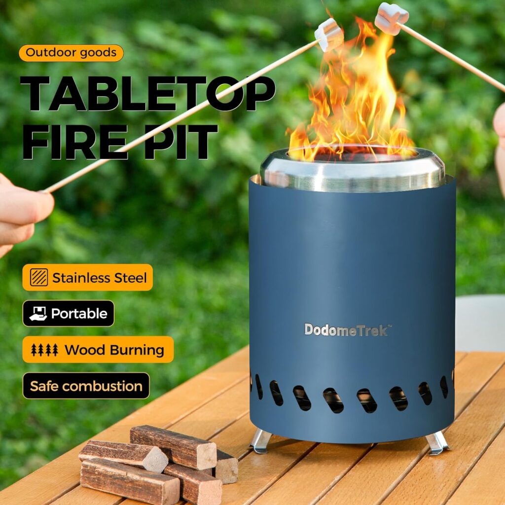 Dodometrek Tabletop Fire Pit with Stand for Camping Outdoor Portable Mini Smokeless Fire Pit for Camping Stainless Steel Camping Fire Pit Portable with Fireproof Hook and Travel Bag, Olive