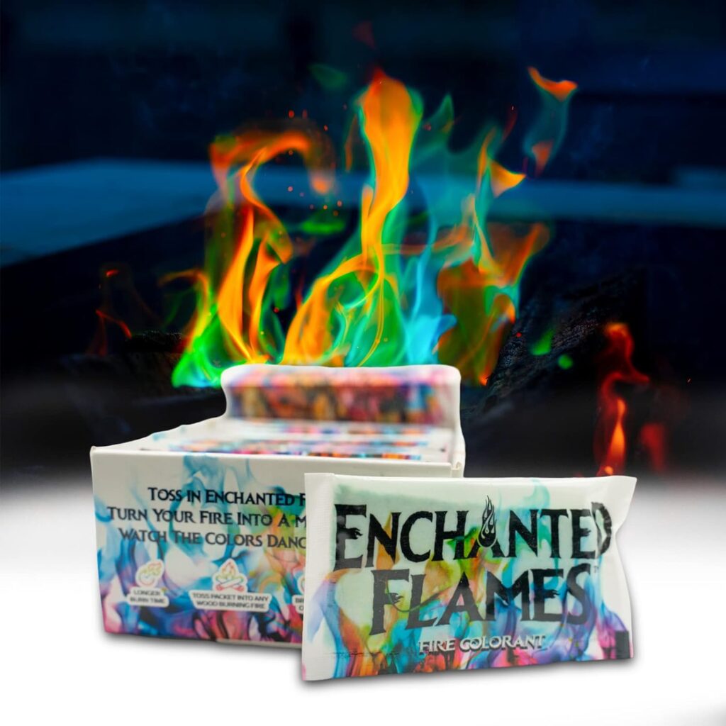 Enchanted Flames Pack of 12 Fire Changing Color Packets for Campfires, Fire Pits, and Outdoor Wood Fireplaces, Longer Lasting Burn Time, Safe and Non-Toxic