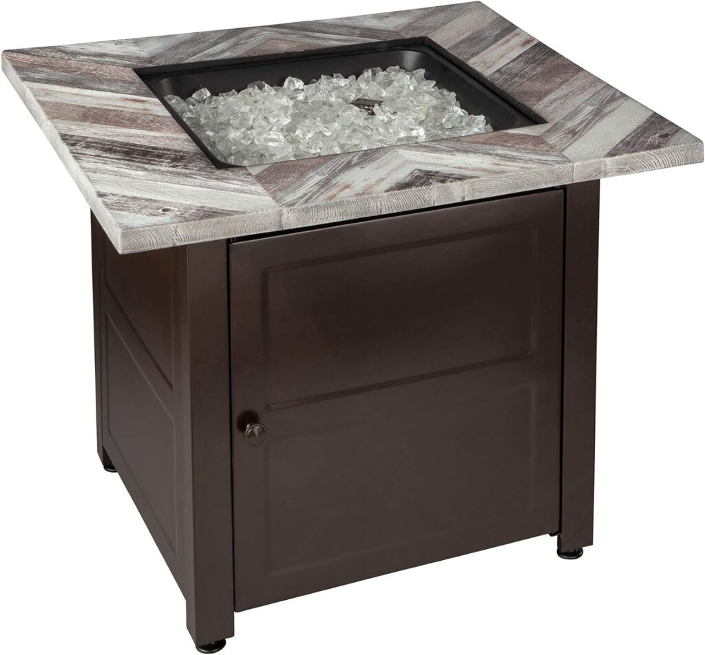 Endless Summer, The Duvall, 30 Square Outdoor Propane Fire Pit, Includes White Fire Glass, Table Insert, Protective Cover