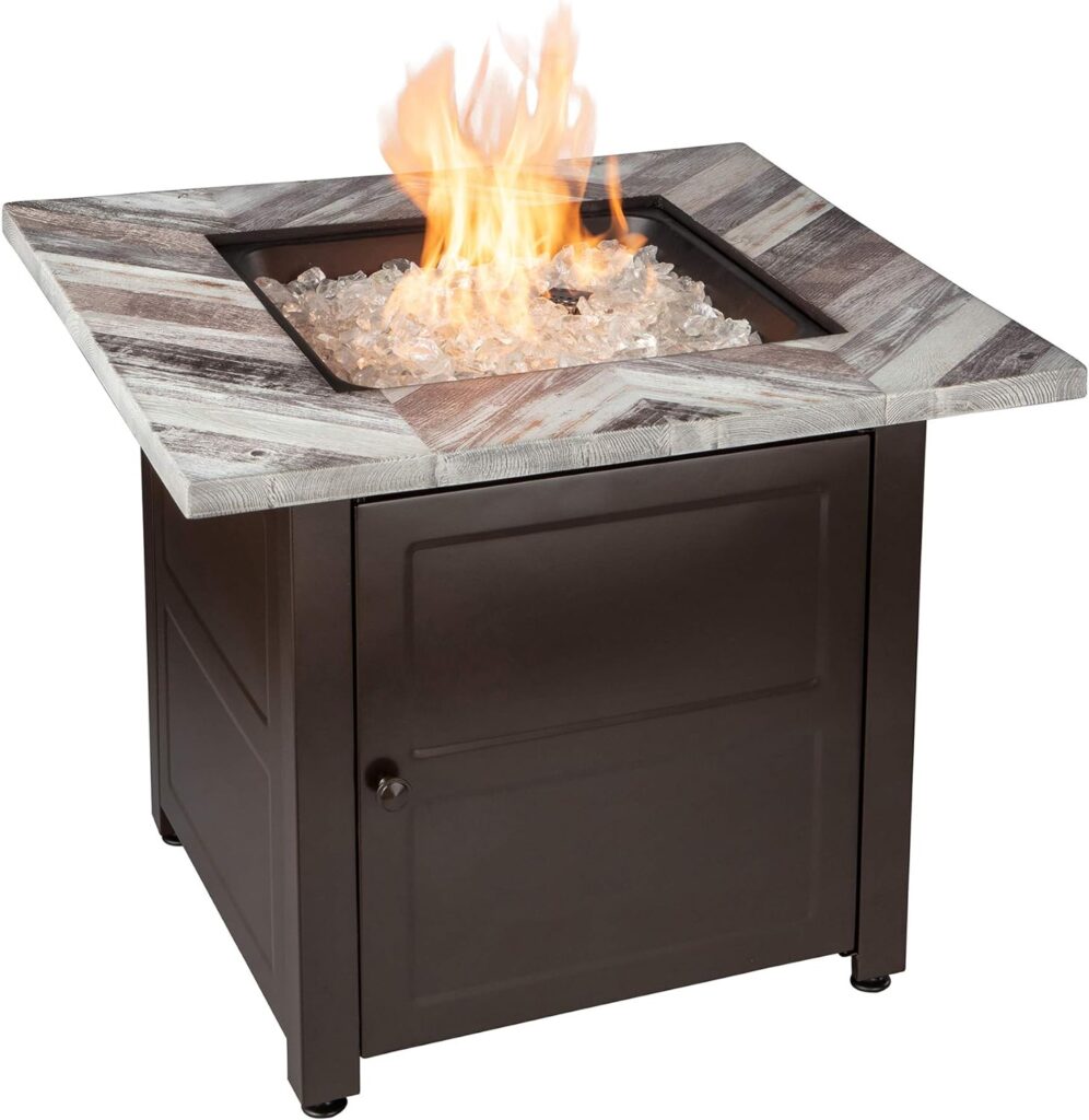 Endless Summer, The Duvall, 30 Square Outdoor Propane Fire Pit, Includes White Fire Glass, Table Insert, Protective Cover