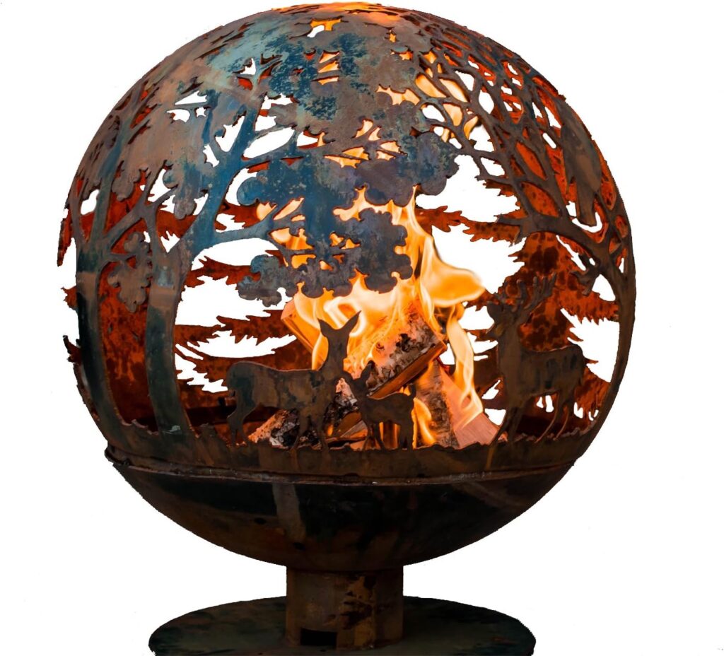 Esschert Design FF1013 Leaf Fire Sphere, Rust Metal Finish - Large