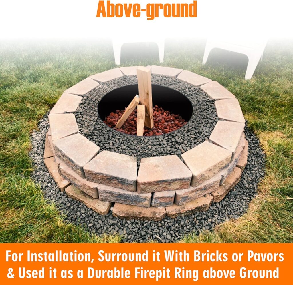 FEBTECH Fire Rings for Outdoors Heavy Duty – Fire Pit Ring 60 – Fire Pit Insert Round DIY fire Pit Liner - Above or In-Ground Fire Ring for Outdoor Garden, Camping Black