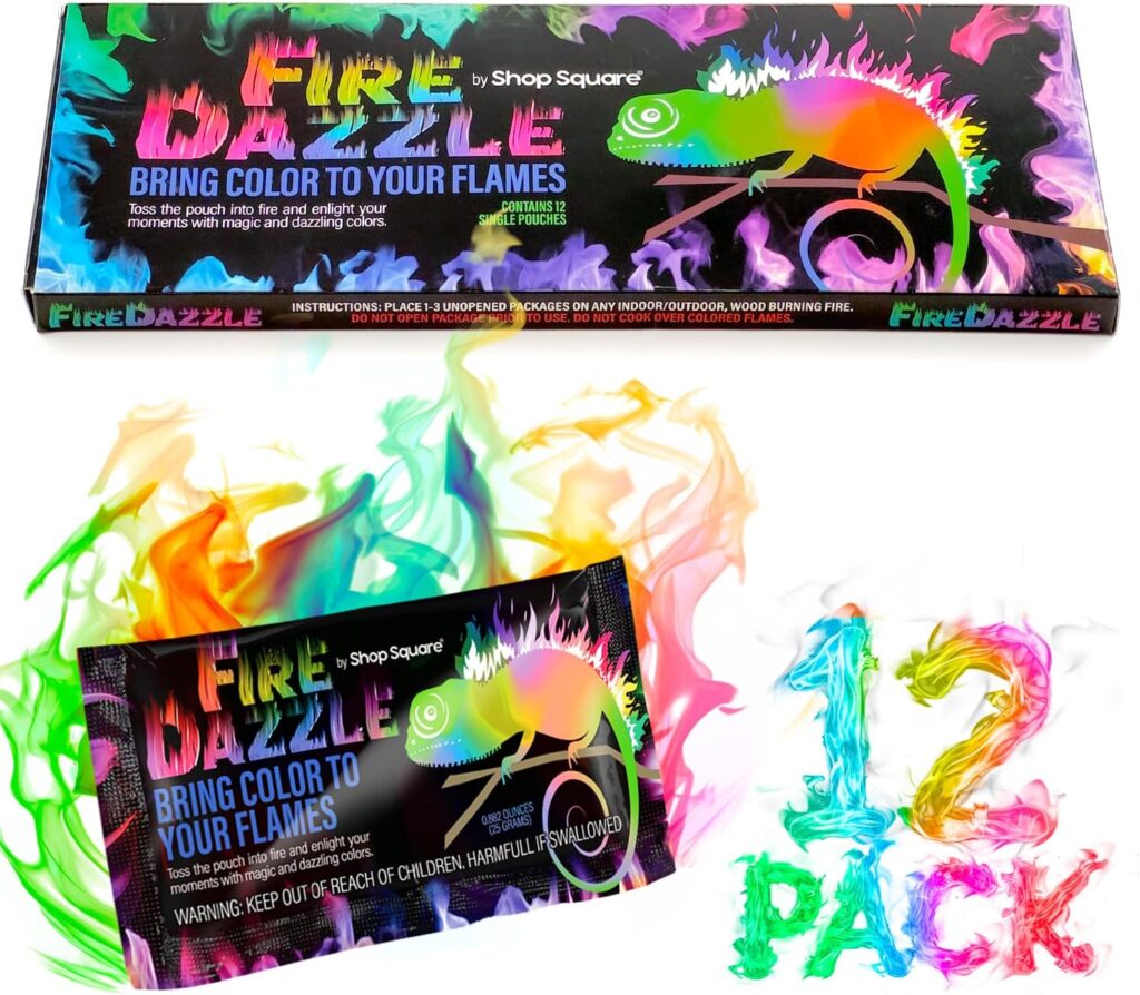 Fire Dazzle Fire Color Changing Packets - Fire Color Packets for Fire Pit, Campfires, Outdoor Fireplaces - 12 Pack Color Fire Packets, Camping Accessories for Kids and Adults