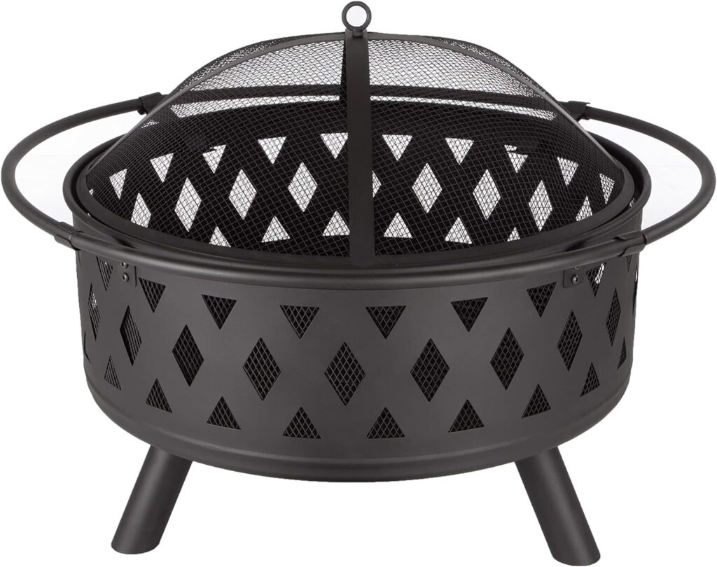 Fire Pit Set, Wood Burning Pit - Includes Screen, Cover and Log Poker - Great for Outdoor and Patio, 32 inch Round Crossweave Firepit by Pure Garden