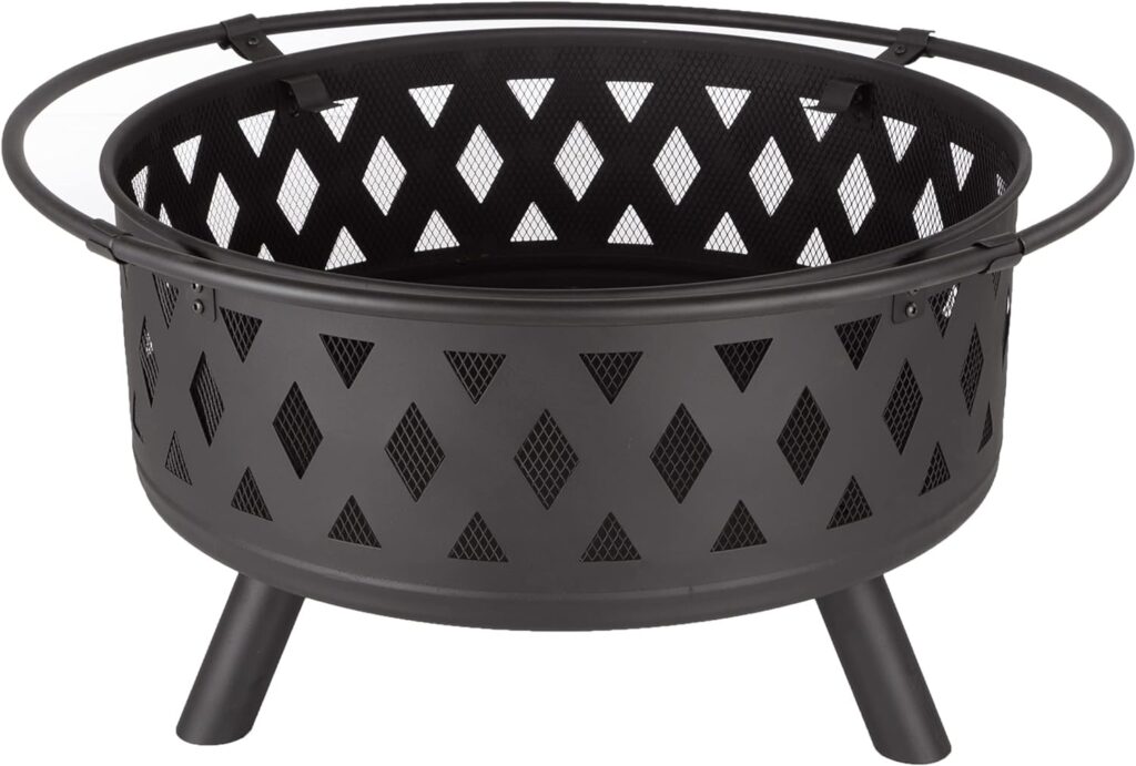 Fire Pit Set, Wood Burning Pit - Includes Screen, Cover and Log Poker - Great for Outdoor and Patio, 32 inch Round Crossweave Firepit by Pure Garden