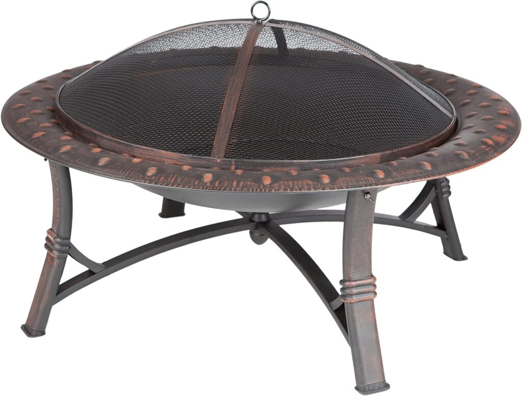 Fire Sense 60857 Fire Pit Roman Brushed Painted Steel Legs Wood Burning Lightweight Portable Patio Outdoor Firepit Backyard Fireplace Included Screen Lift Tool - 35