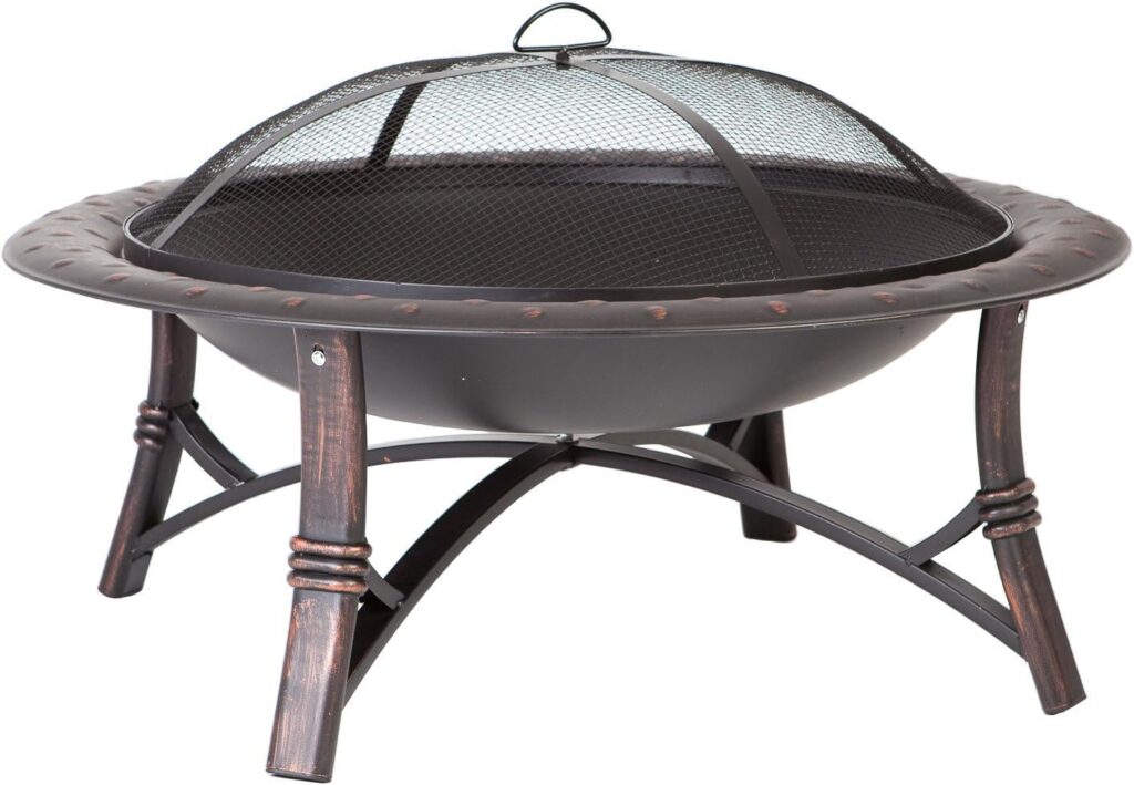 Fire Sense 60857 Fire Pit Roman Brushed Painted Steel Legs Wood Burning Lightweight Portable Patio Outdoor Firepit Backyard Fireplace Included Screen Lift Tool - 35