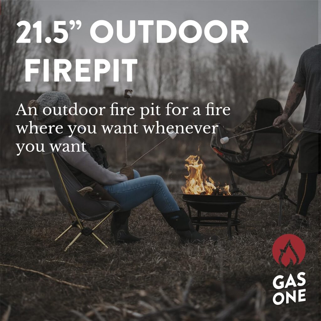 Gas One 22 in Outdoor– Wood Burning Fire Pit with Mesh Lid and Fire Picker – Durable Alloy Steel Fire Pits for Outside – Small Fire Pit for Backyard, Porch, Deck, Camping, BBQ