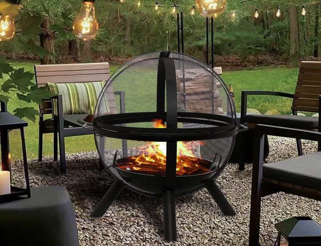 Ikuby Ball of Fire Pit 35 Outdoor fire Ball with BBQ Grill fire Globe Pit Large Round fire Pit,Patio Fire Pit Fireplace for Camping, Outdoor Heating, Bonfire and Picnic