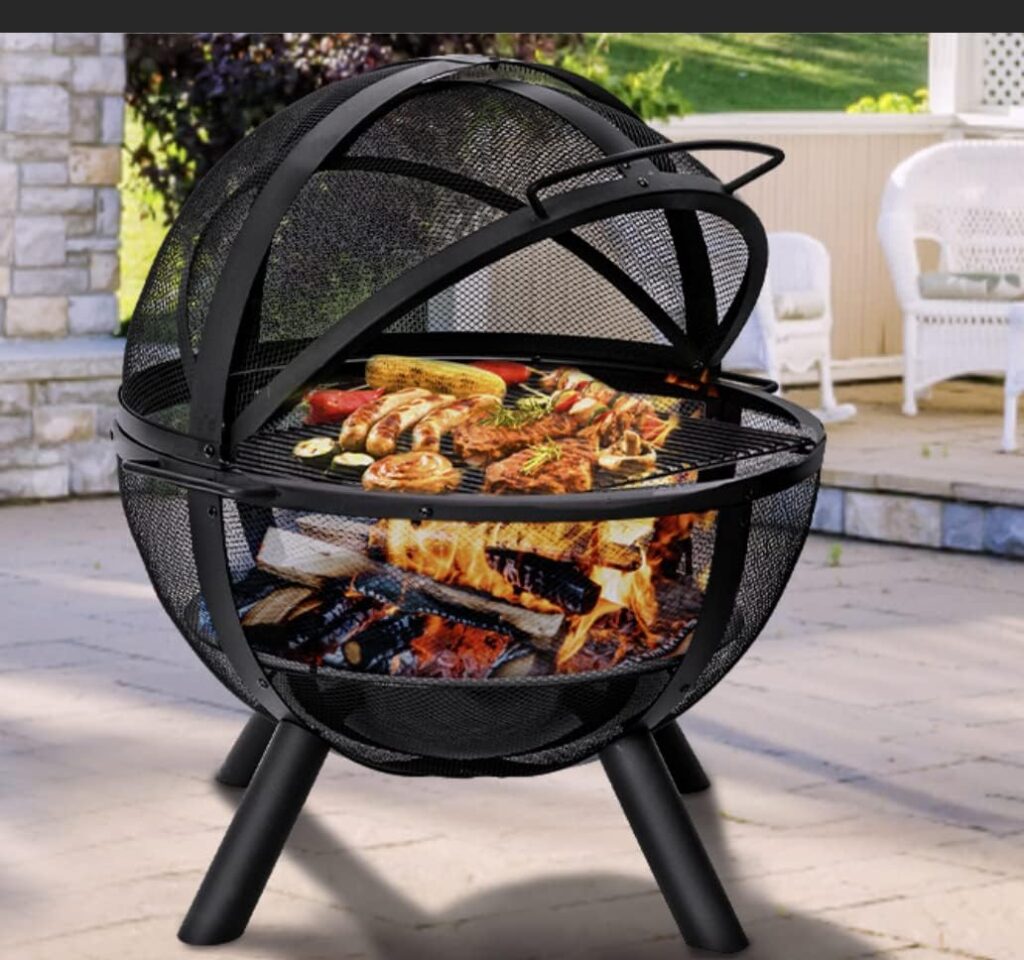 Ikuby Ball of Fire Pit 35 Outdoor fire Ball with BBQ Grill fire Globe Pit Large Round fire Pit,Patio Fire Pit Fireplace for Camping, Outdoor Heating, Bonfire and Picnic