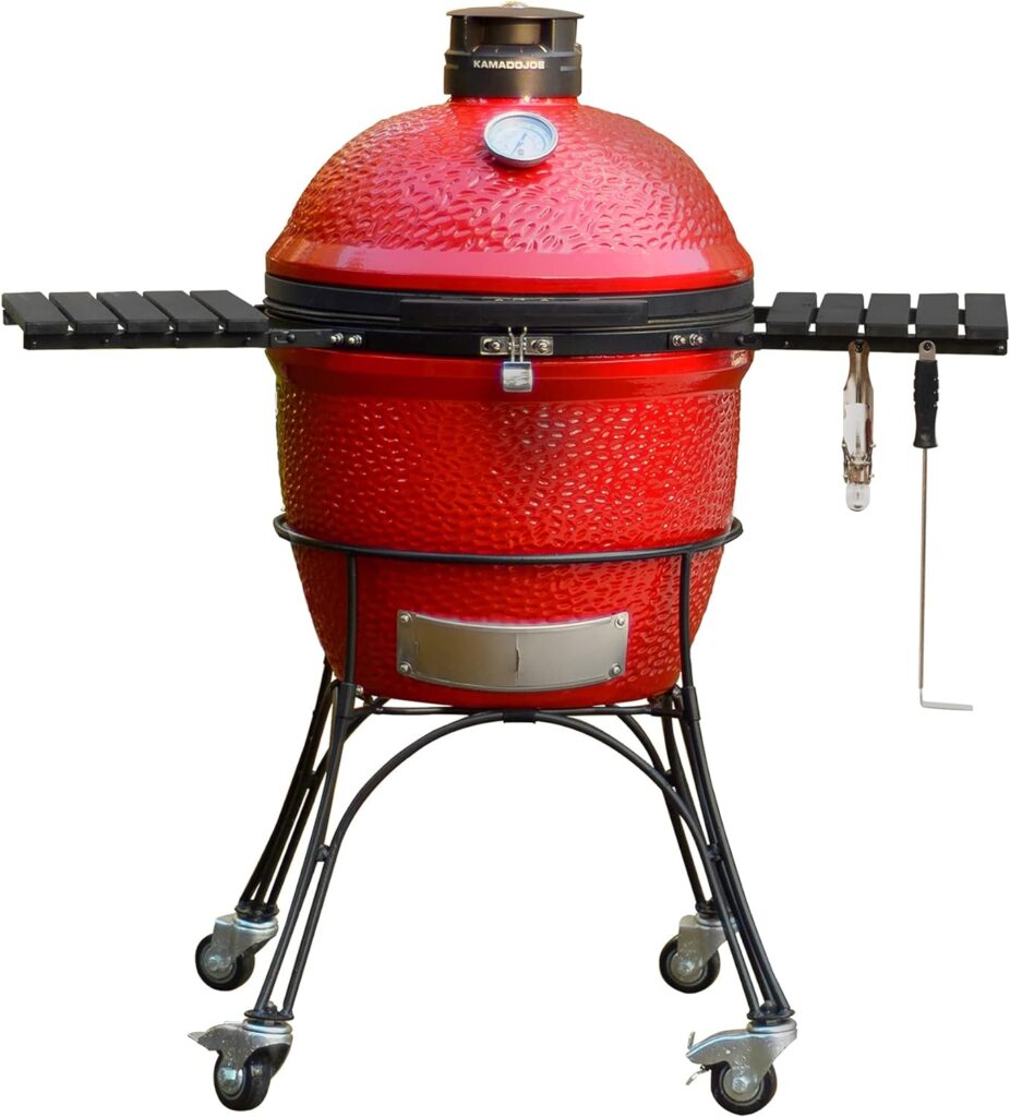 Kamado Joe KJ23RHC Classic Joe II 18-inch Charcoal Grill with Cart and Side Shelves, Blaze Red